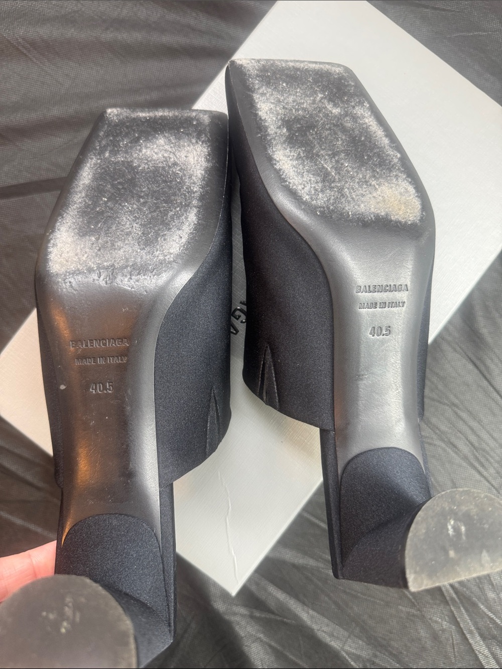Balenciaga Black Satin Mules with Silver BB Emblem - Picture 4 of 6